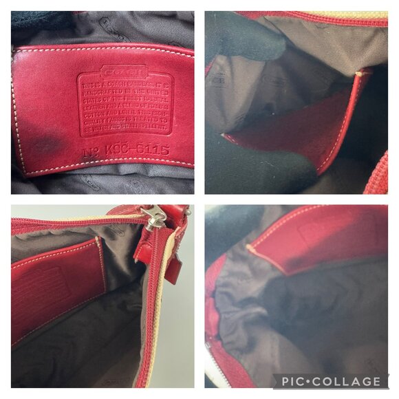 Vintage Coach # 6115 Red Leather Beige Canvas Small Hand Bag/Wristlet - Picture 12 of 13